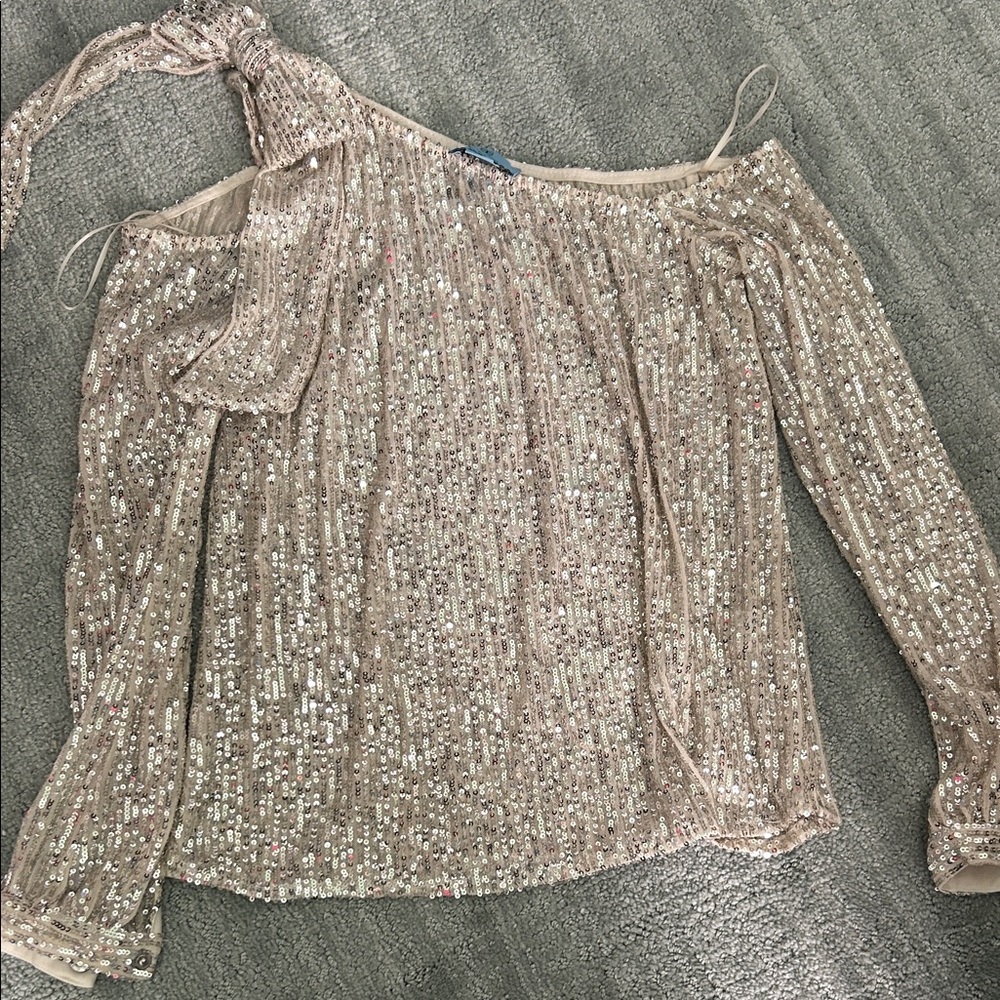 CeCe Blush Sequin One-Shoulder Long Sleeve Top
